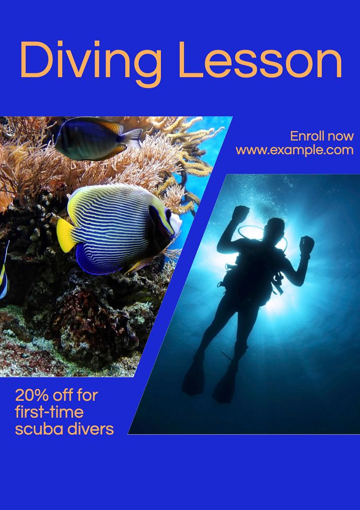 Diving school  poster template, editable text and design