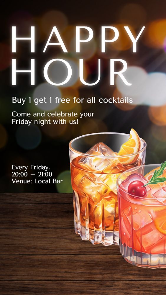 Happy hour Facebook story template, editable design