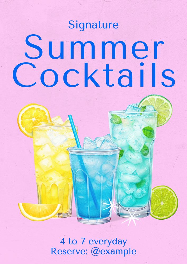 Summer cocktails poster template, editable text and design