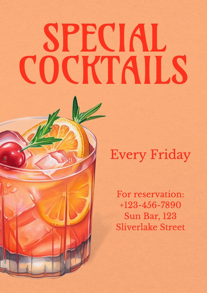 Special cocktails poster template, editable text and design