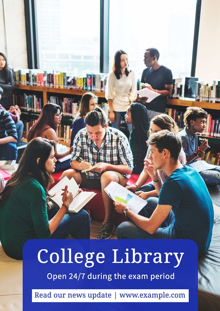 College library  poster template, editable text and design