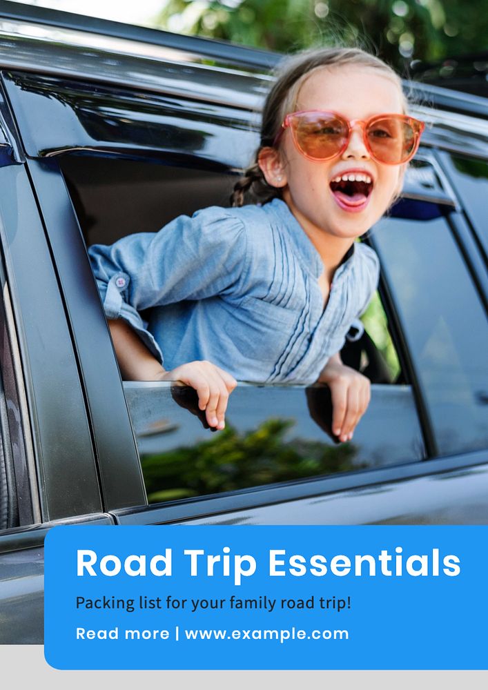 Road trip essentials  poster template, editable text and design