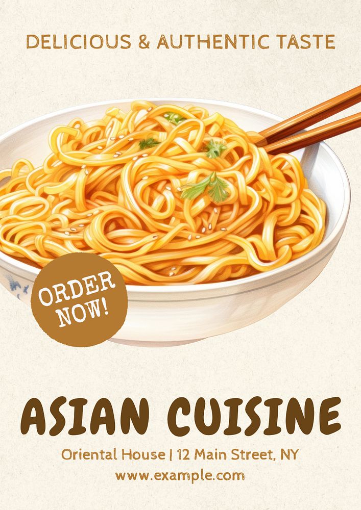 Asian cuisine poster template, editable text and design