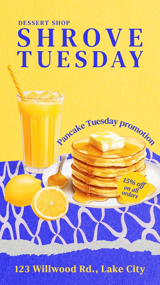 Shrove Tuesday Facebook story template, editable design