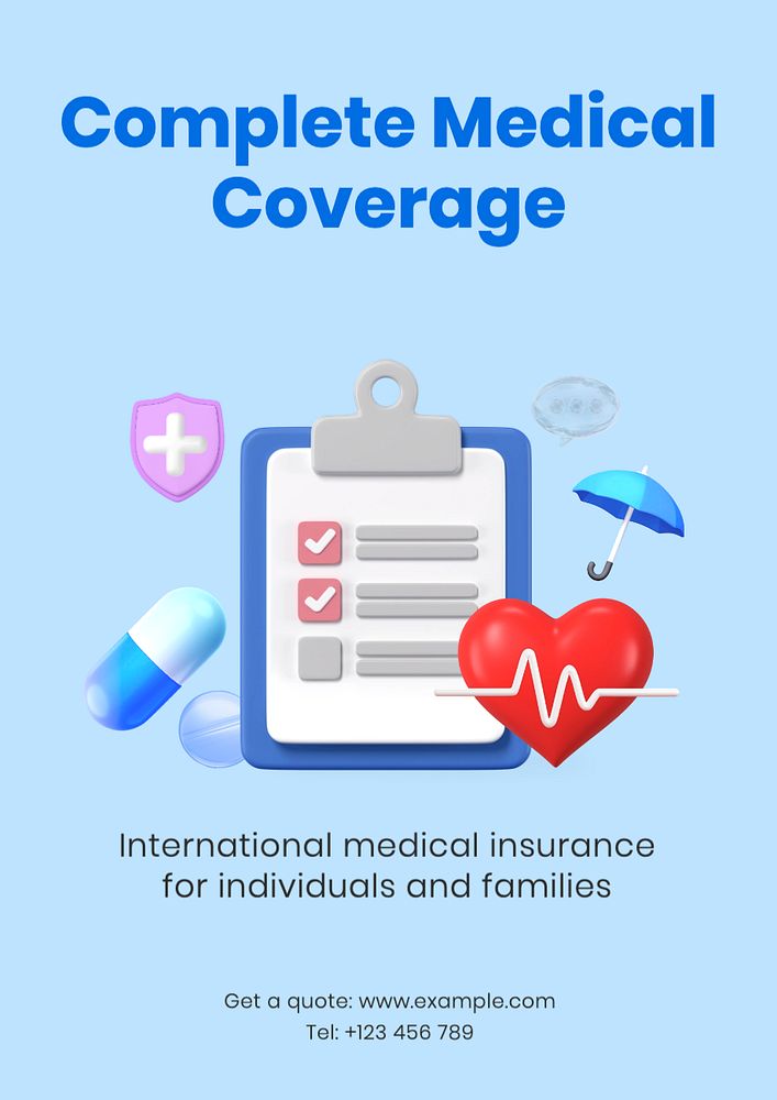 Medical insurance poster template, editable text and design