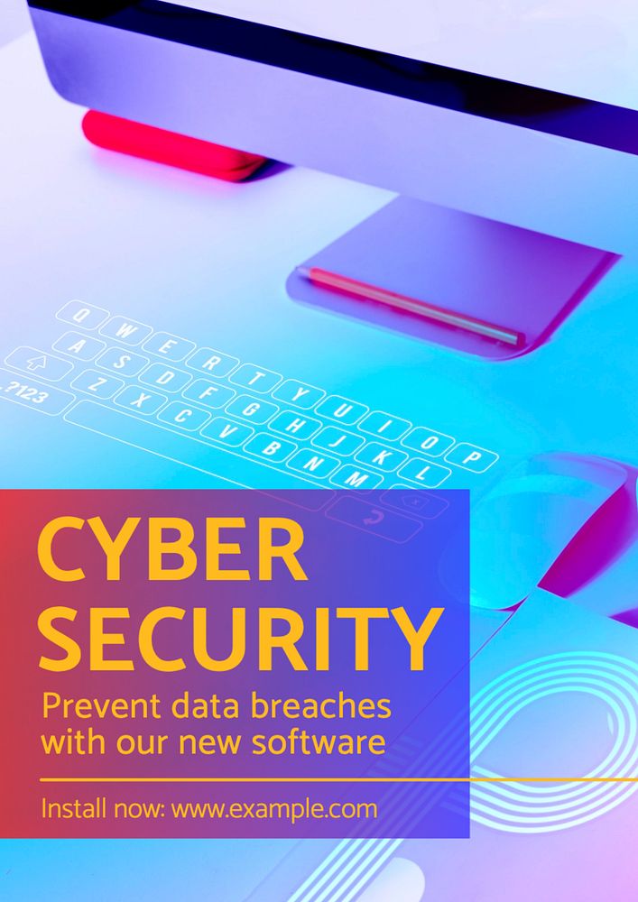 Cyber security  poster template, editable text and design