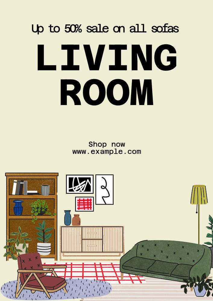 Living room sale  poster template, editable text and design