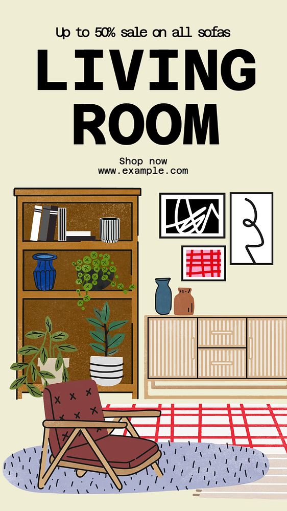 Living room sale  Instagram story template, editable text