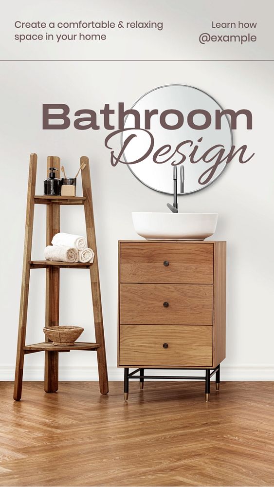 Bathroom design  Instagram story template, editable text