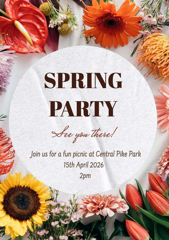 Spring party  poster template, editable text and design