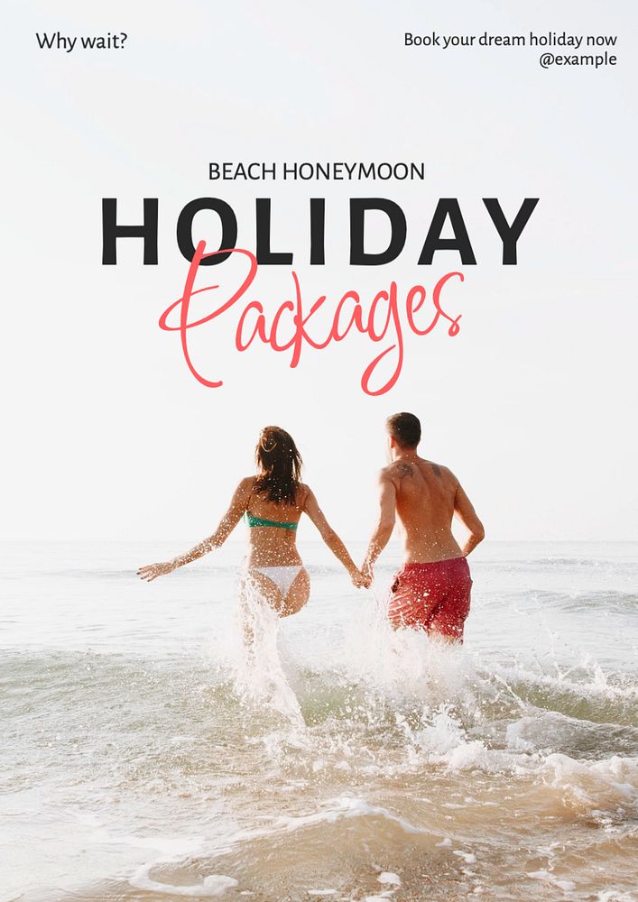 Beach honeymoon holiday poster template, editable text and design