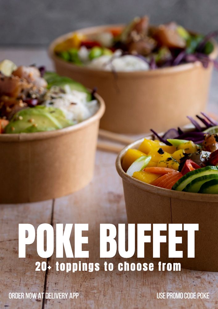 Poke buffet  poster template, editable text and design