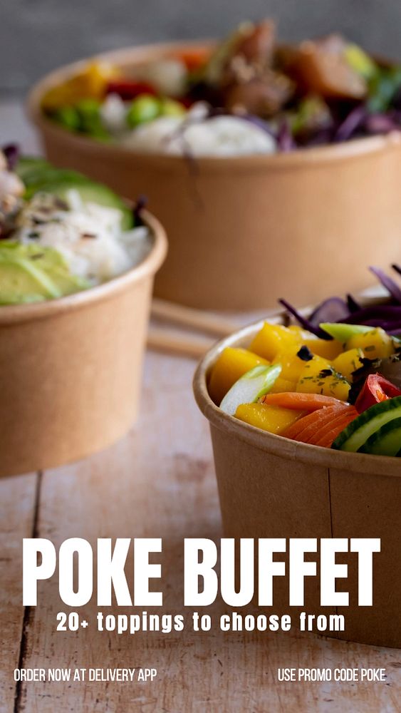 Poke buffet  Instagram story template, editable text