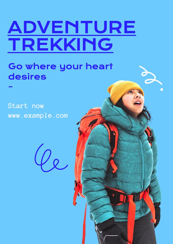 adventure trekking poster template, editable text and design