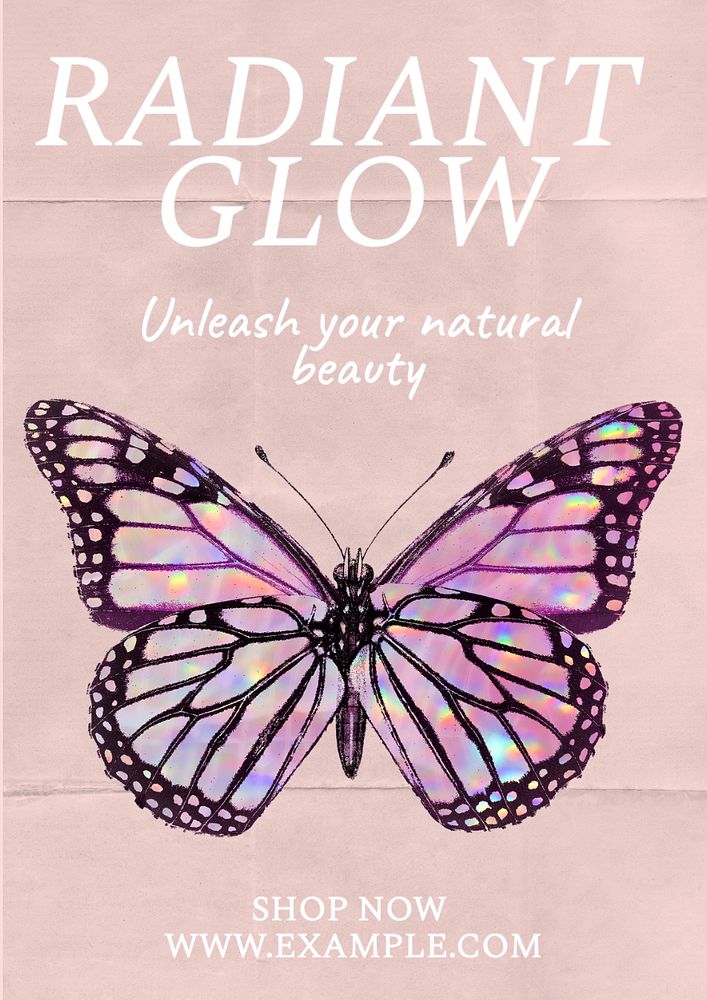 Glow & natural beauty poster template, editable text and design