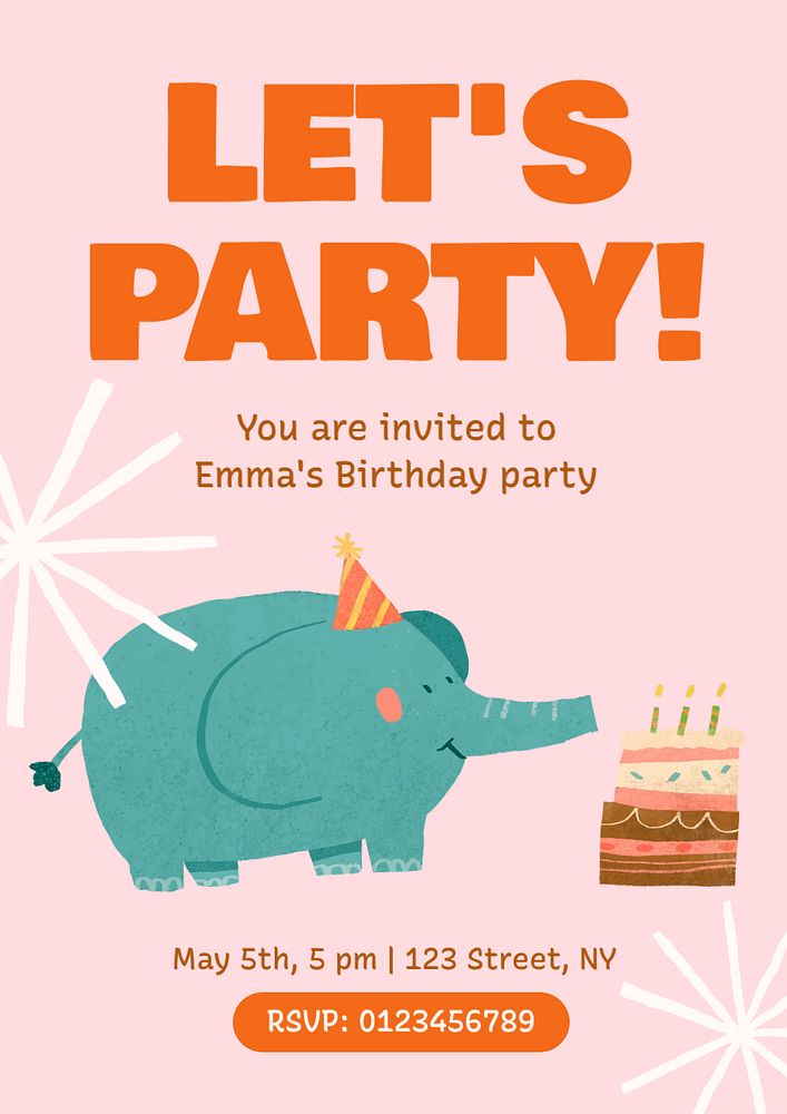 Let's party poster template, editable text and design