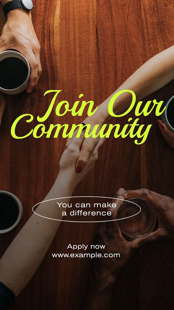 Join our community Instagram story template, editable text