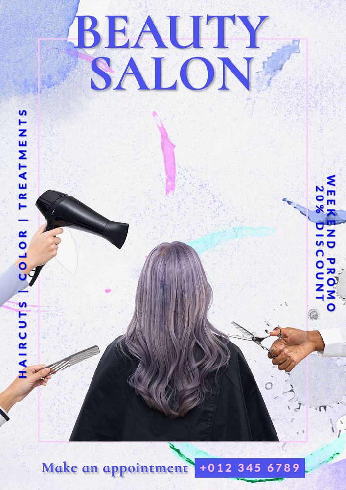 Beauty salon poster template, editable text and design