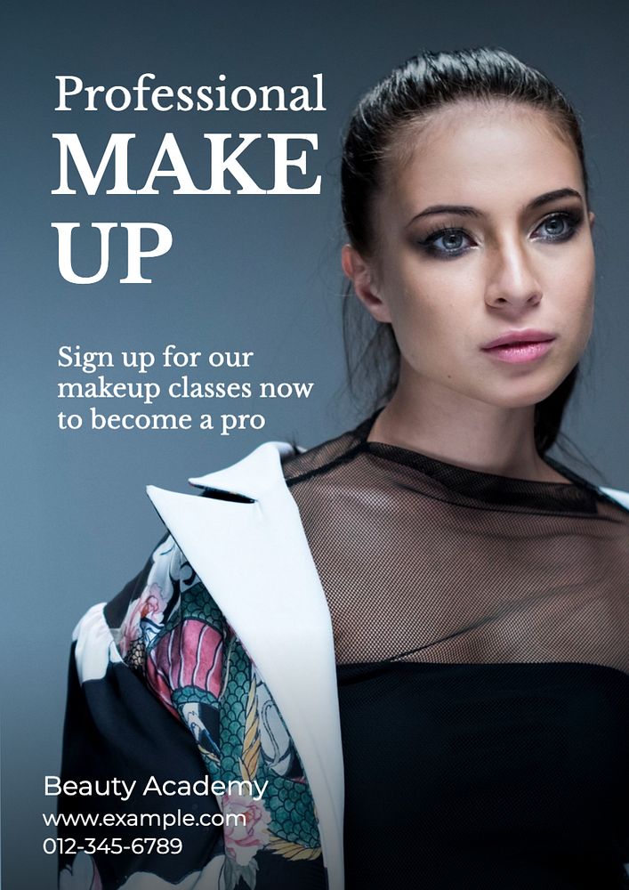 Professional makeup course poster template, editable text and design