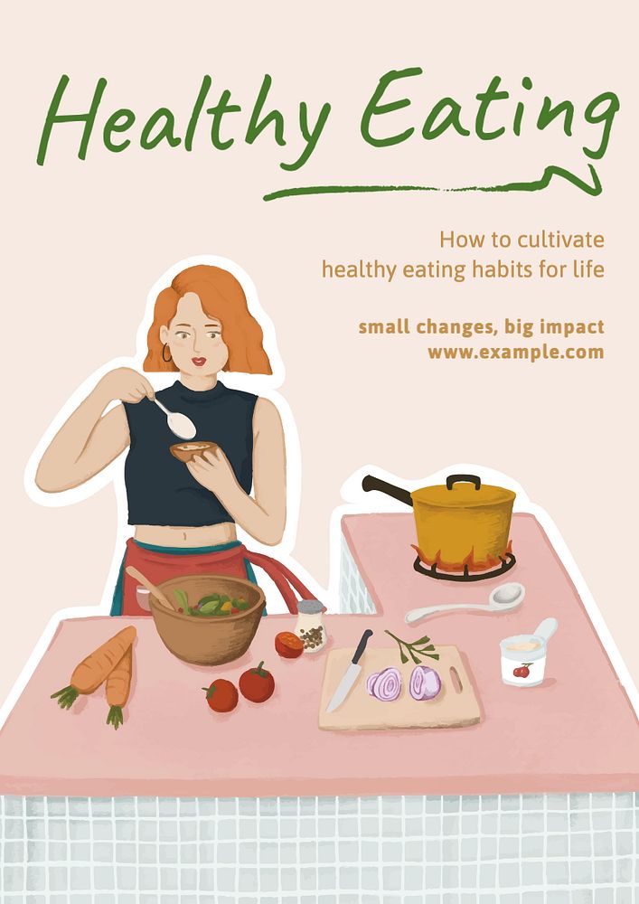 Healthy eating poster template, editable text and design