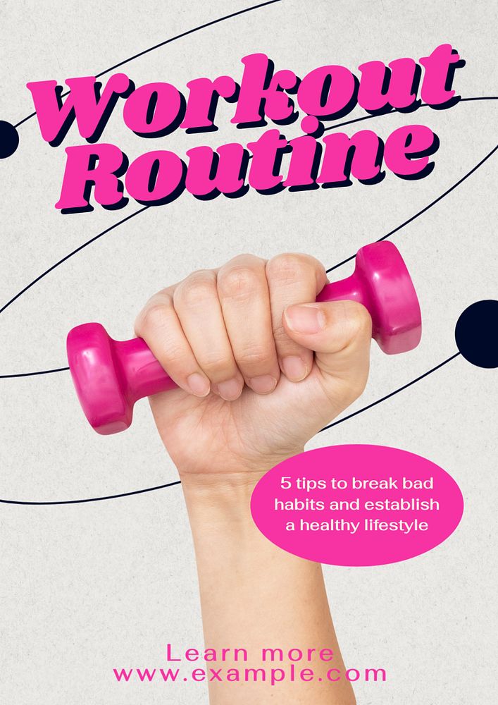 Workout routine poster template, editable text and design