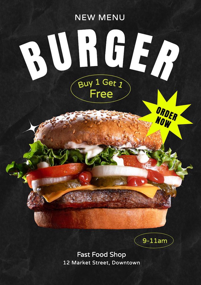 New menu, burger poster template, editable text and design