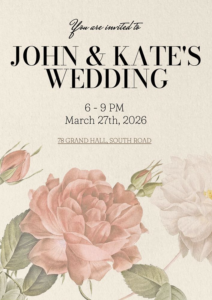 Wedding invitation poster template, editable text and design