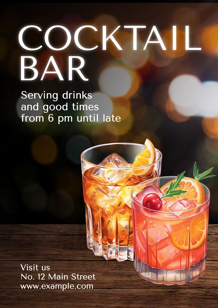 Cocktail bar poster template, editable text and design