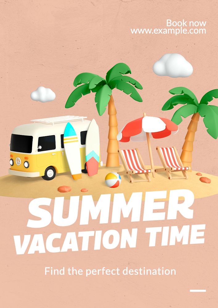 Summer vacation time poster template, editable text and design