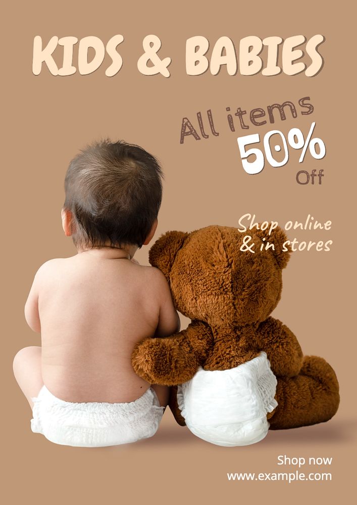 Sale, kid & baby poster template, editable text and design