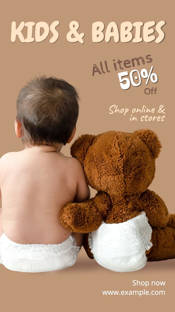 Sale, kid & baby Facebook story template, editable design