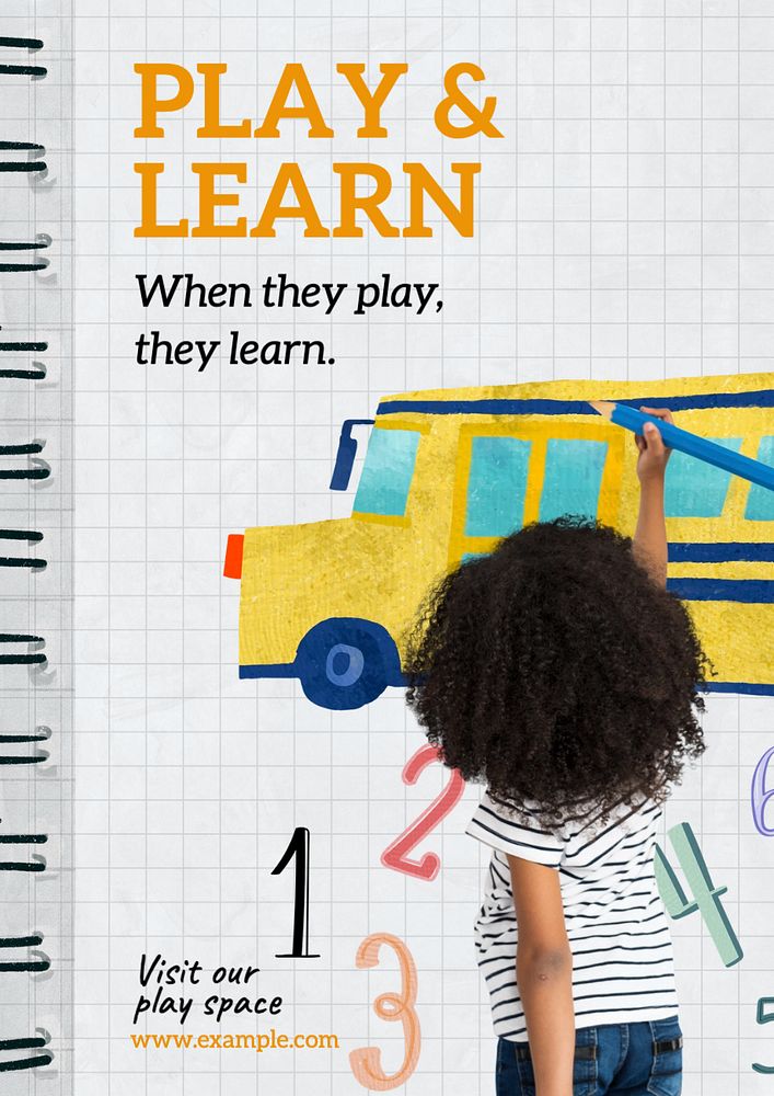 Play & learn poster template, editable text and design