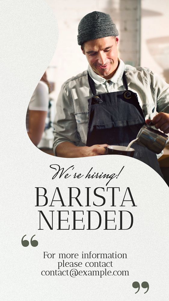 Barista needed Instagram story template, editable text