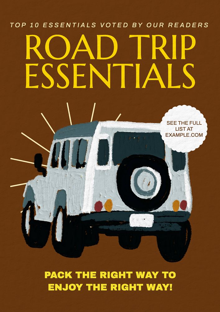 Road trip essentials poster template, editable text and design