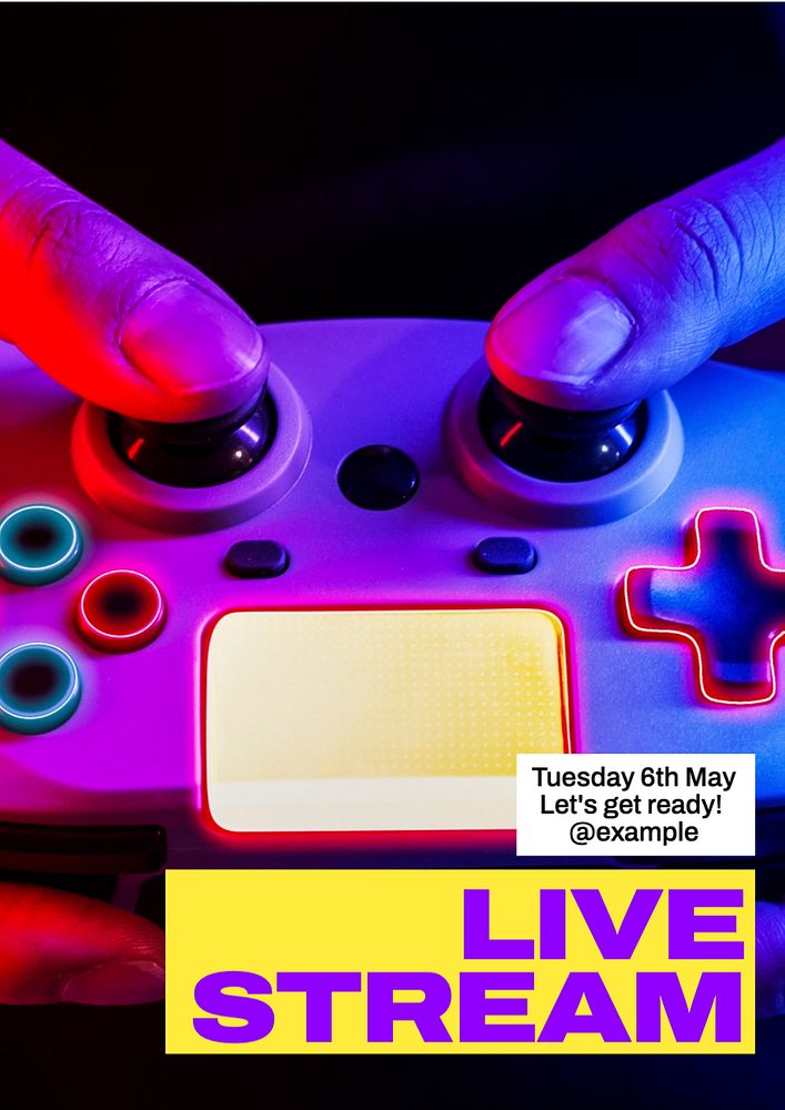 Gaming live stream poster template, editable text and design