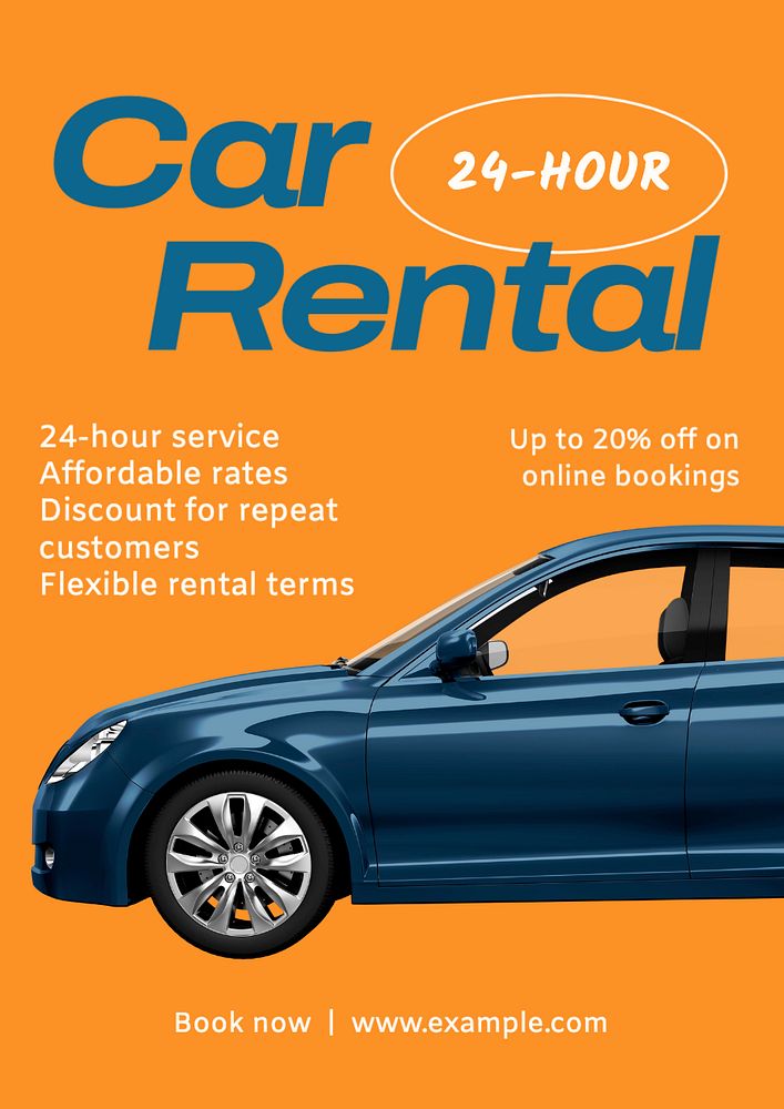 Car rental poster template, editable text and design