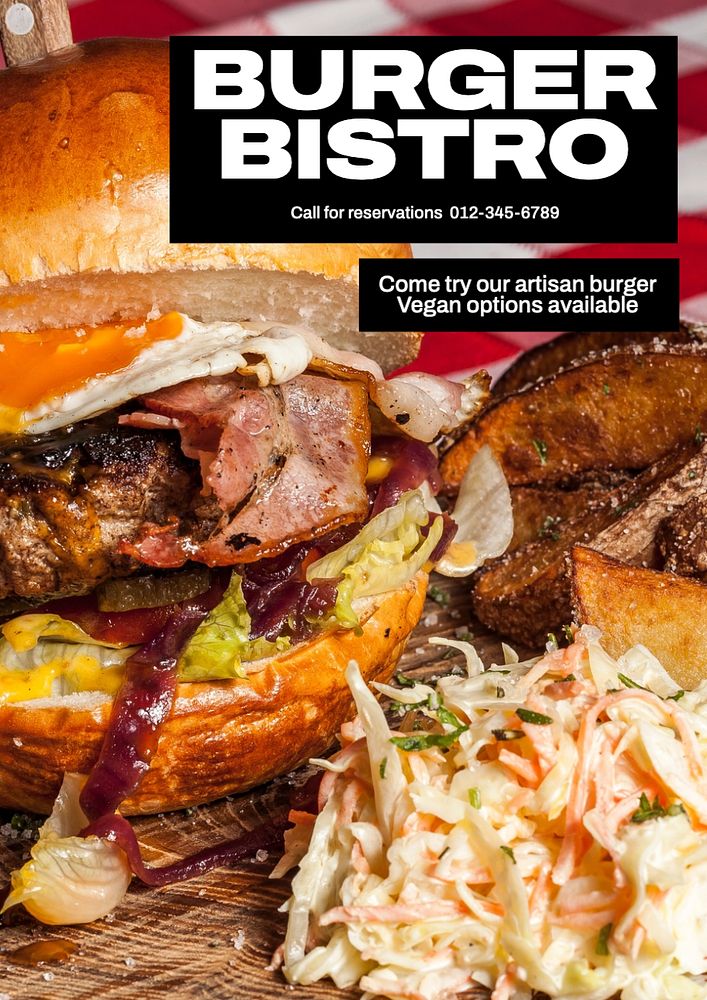 Burger bistro poster template, editable text and design