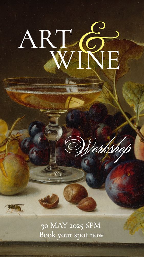 Art & wine workshop Facebook story template, editable design