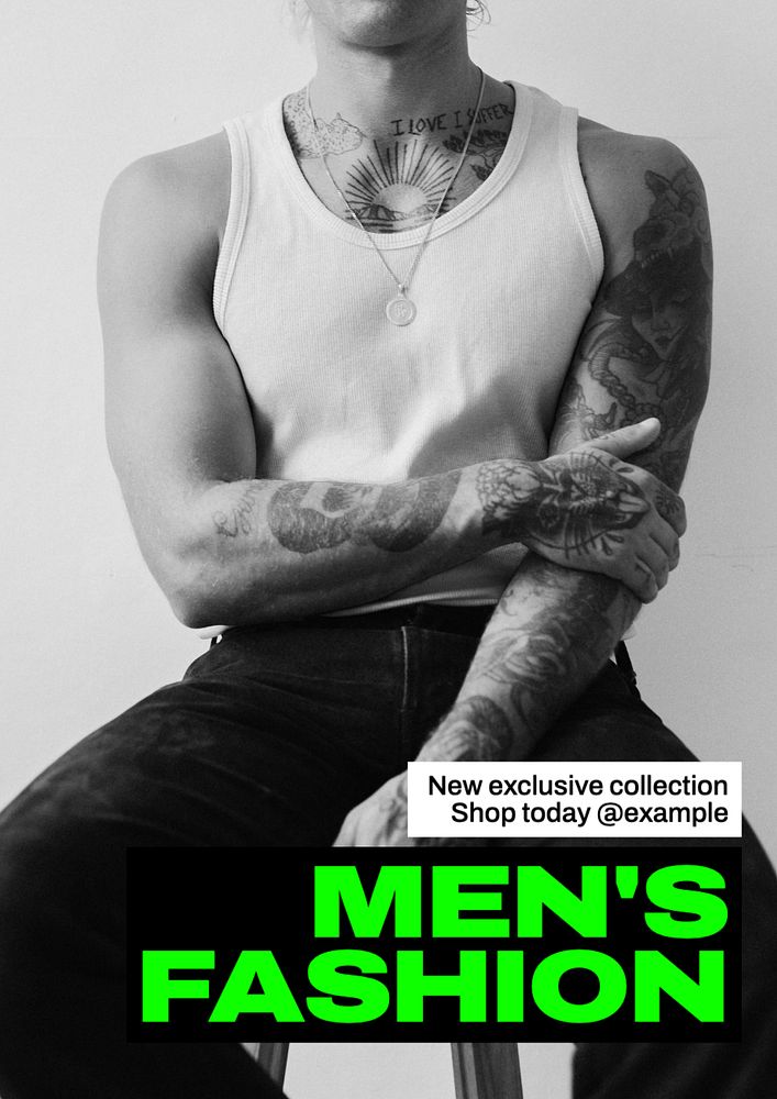 Men's fashion poster template, editable text and design