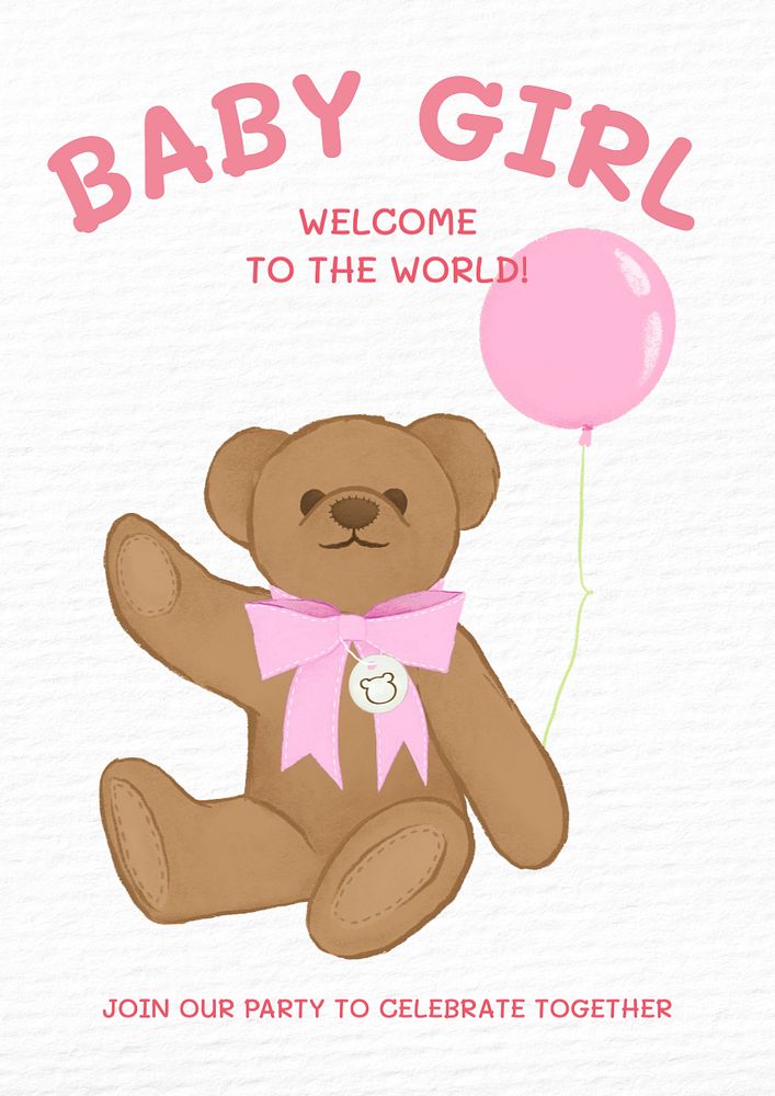 Baby girl party poster template, editable text and design