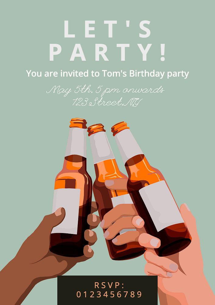 Let's party poster template, editable text and design