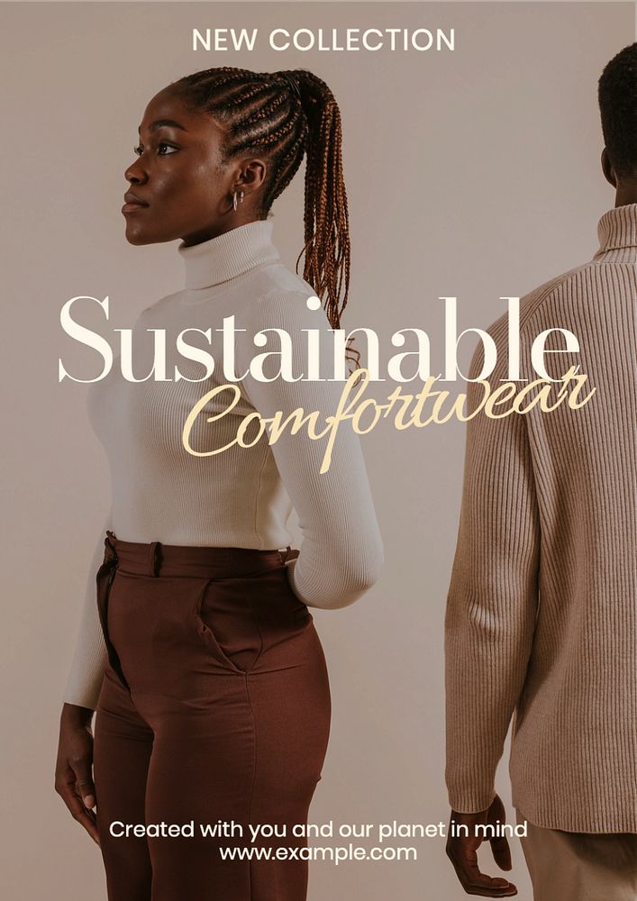 Sustainable comfort wear poster template, editable text and design