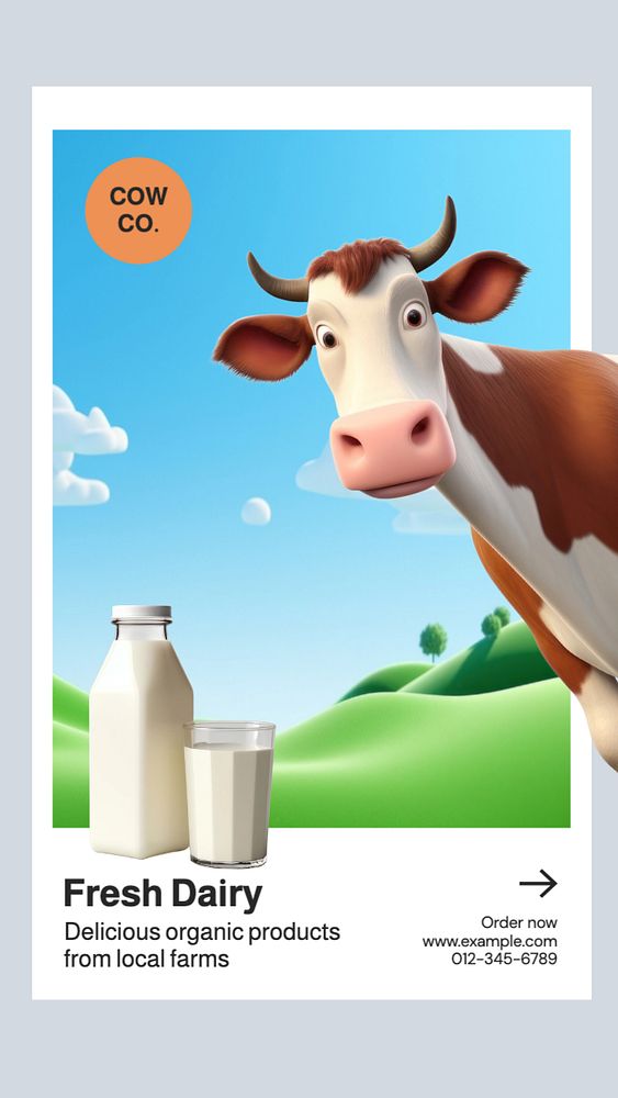 Cow  Instagram story template, editable text