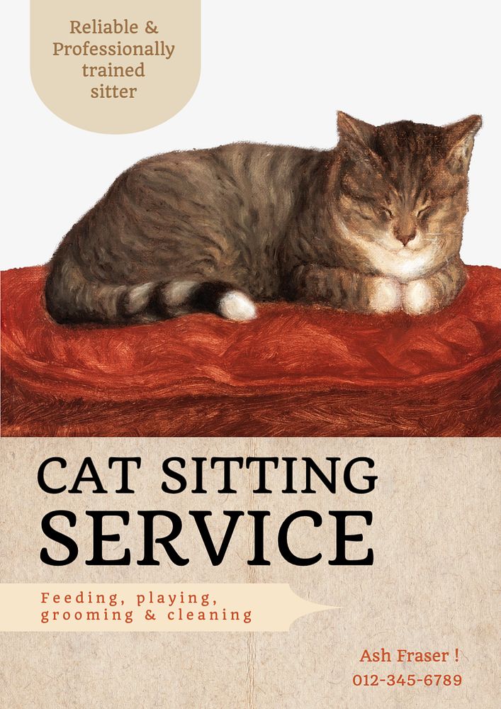 Cat sitting poster template, editable text and design