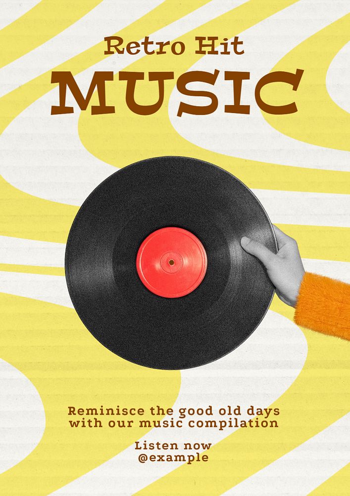 Retro music playlist poster template, editable text and design