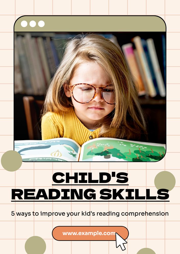 Child's reading  poster template, editable text and design