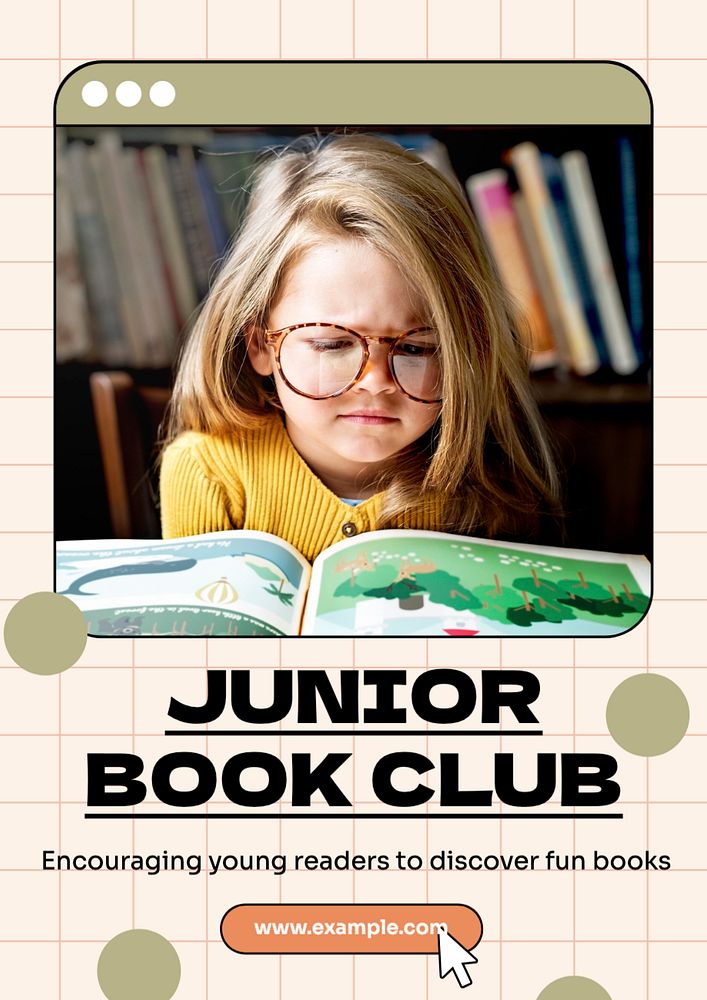 Junior book club  poster template, editable text and design