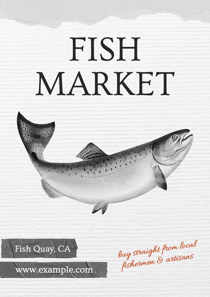 Fish market poster template, editable text and design