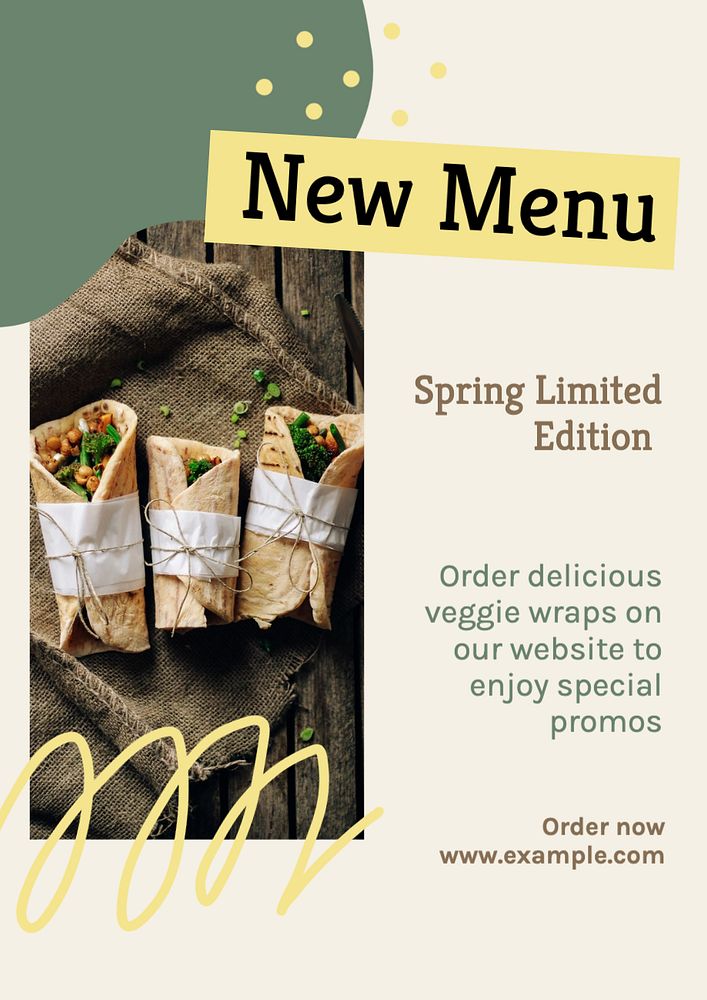 New menu  poster template, editable text and design