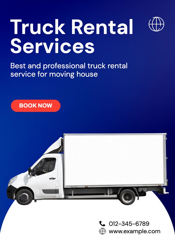 Truck rental services poster template, editable text and design